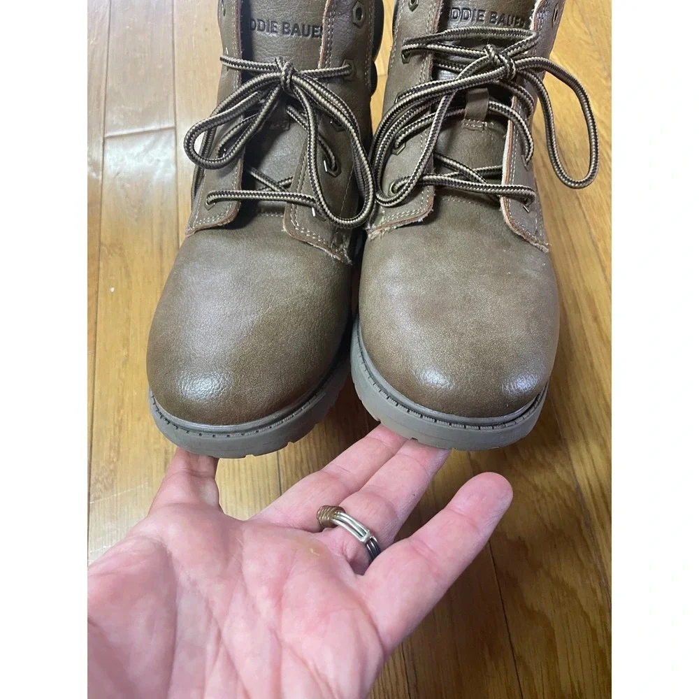 Eddie Bauer Hason Brown Faux Leather Lace Up Ankle Work Boots‎ Mens 4M 39828